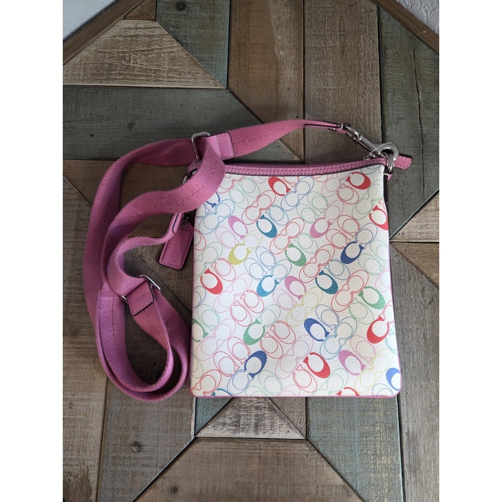 COACH Pink and Multicolor Signature Rainbow Swingpack Crossbody‎ File Bag - Picture 4 of 8